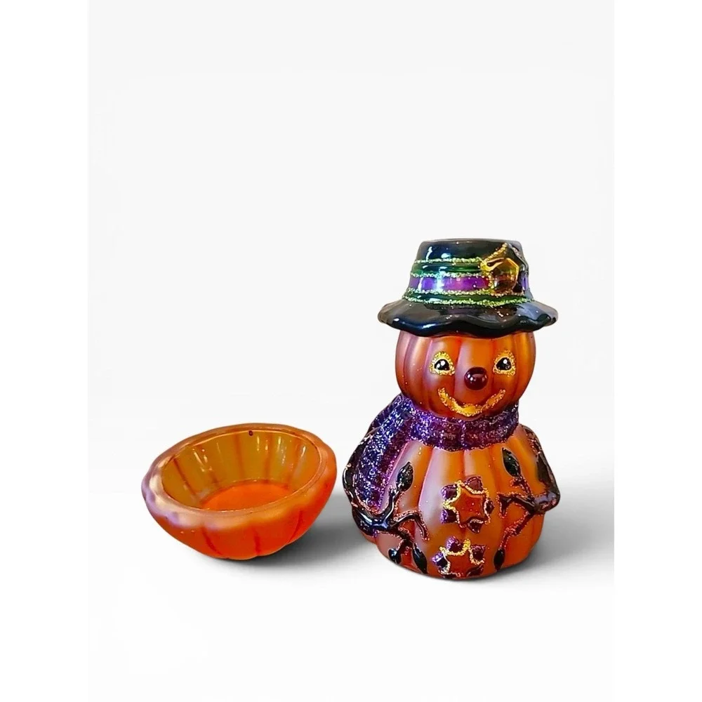 Pumpkin Fairy Lamp Candle Light  2-Piece Set Halloween Fall Glass 6.5
